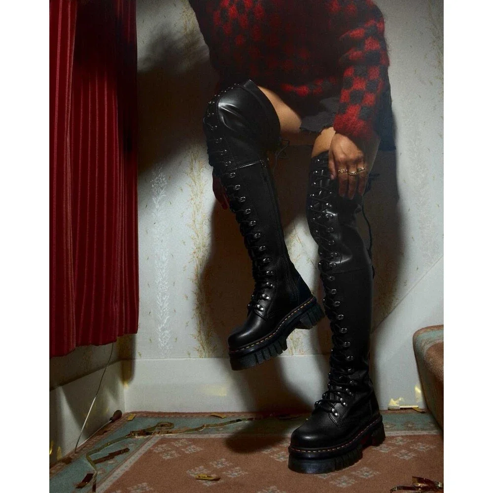 Dr Martens Audrick 22-Eye Extreme Lace Knee High Platform Boots